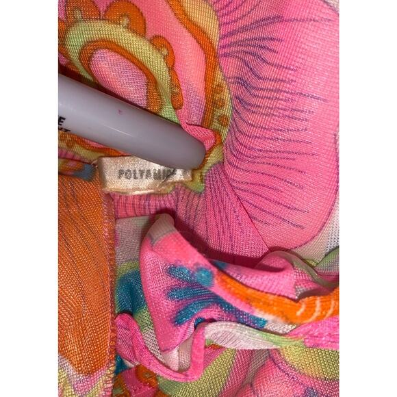 ROMANTIC RUFFLED ART DECO WING SLEEVE 1970s Vintage Dressing ROBE S / M - Picture 9 of 12